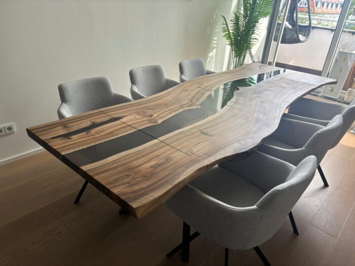 Nussbaumtisch Solaro mit Epoxidharz und Ansteckplatte – Bild 3