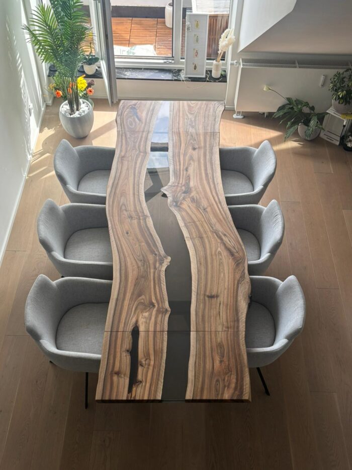 Nussbaumtisch Solaro mit Epoxidharz und Ansteckplatte – Bild 2
