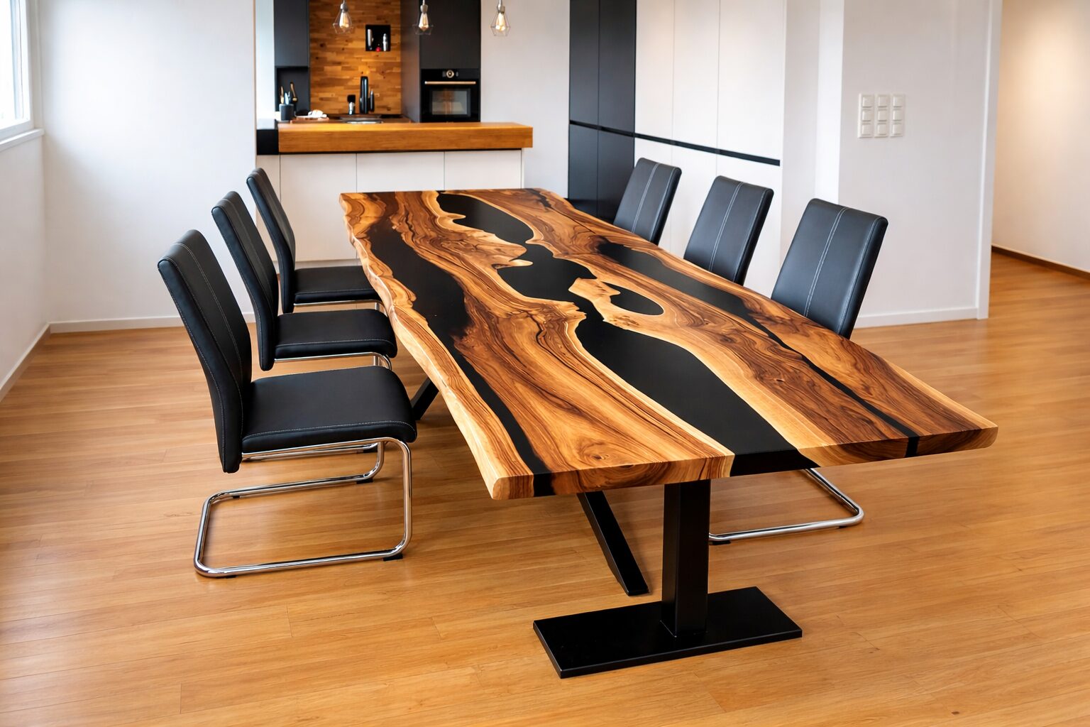 River Table nach Maß aus Nussbaum – Epoxidharztisch individuell gefertigt